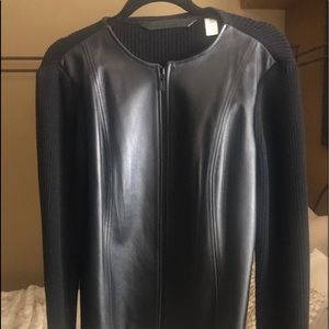 Leather front sweater